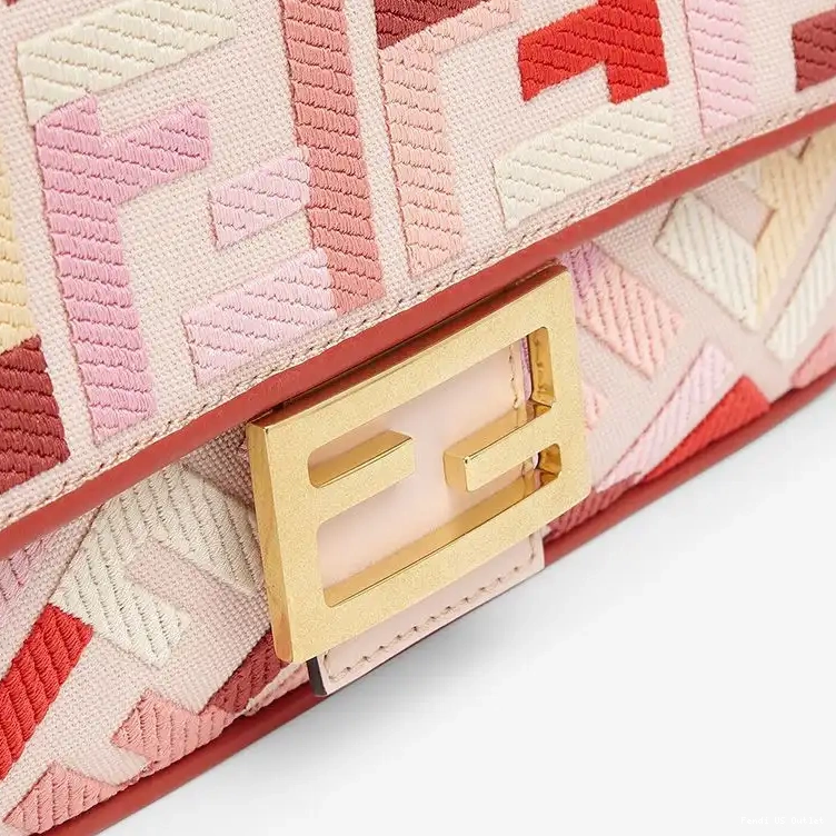 Vintage HOT Motif Medium In Pink Red Canvas Bag Fendi Baguette FF 0627